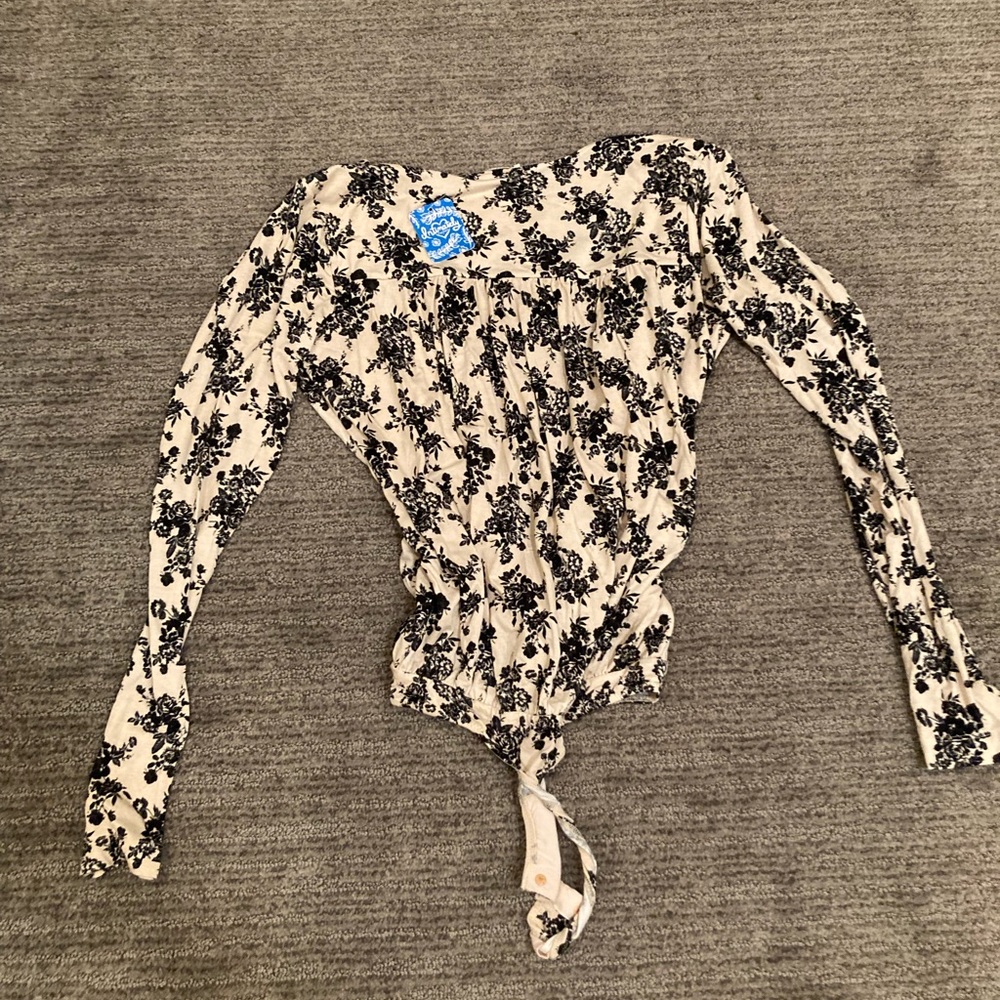 Black and tan floral thong bodysuit